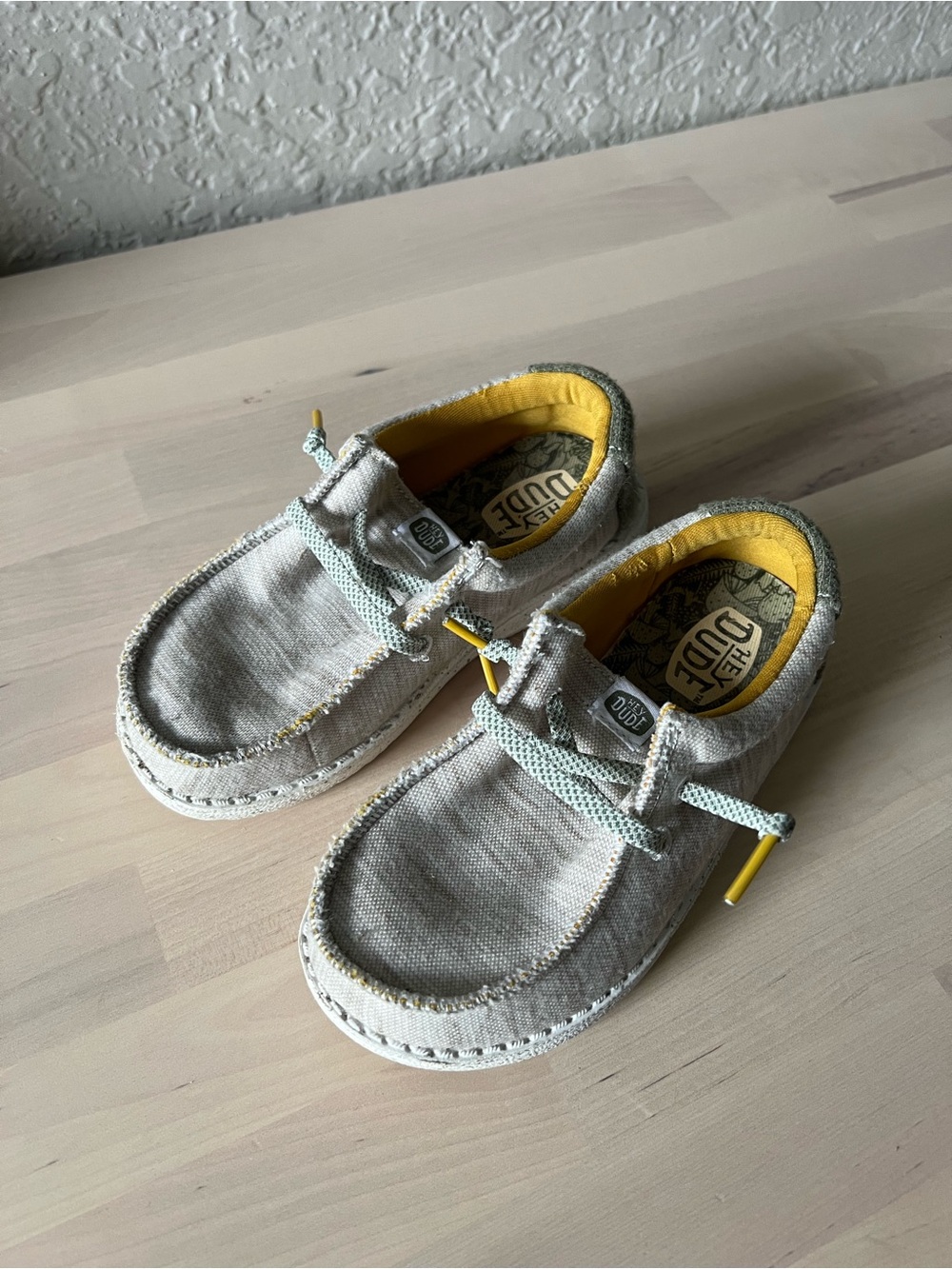 Hey Dude Kids Beige Moccasins with Yellow Lining